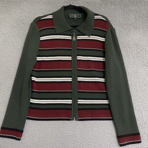 St. John Sport by Marie Gray Zip Collared Sweater Green Wool Silk Blend Womens M